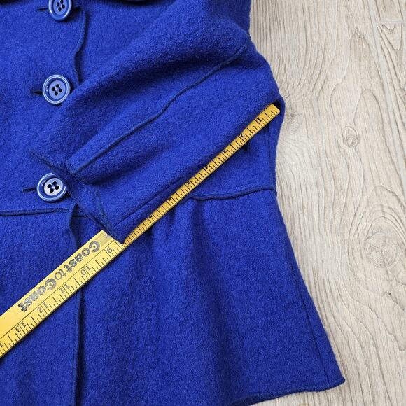 Worthington Jacket Womens Medium Blue Wool Blend Button Peplum Short Sleeve Coat - Picture 3 of 6